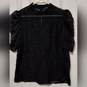Mayson The Label Women's Size M Black Puff-Sleeve Textured Blouse